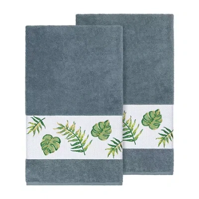 Linum Home Textiles Zoe Embellished 2-pc. Embellished Floral Bath Towel In Blue