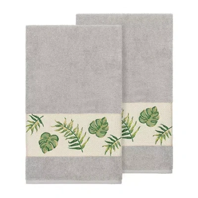 Linum Home Textiles Zoe Embellished 2-pc. Embellished Floral Bath Towel In Gray
