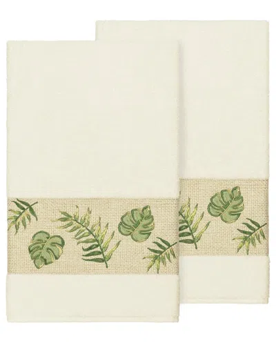 Linum Home Textiles Zoe Turkish Cotton 2pc Embellished Bath Towel Set In White