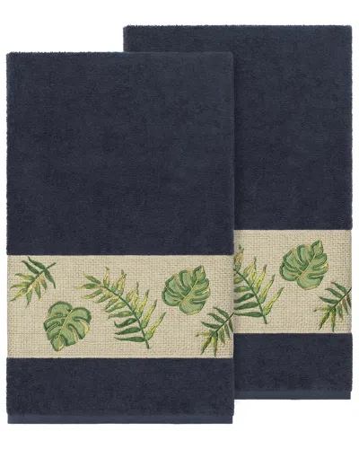 Linum Home Textiles Zoe Turkish Cotton 2pc Embellished Bath Towel Set In Blue