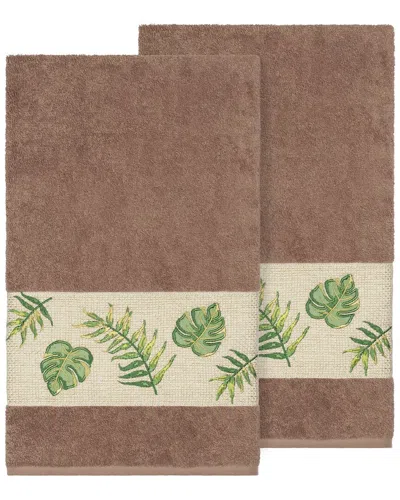 Linum Home Textiles Zoe Turkish Cotton 2pc Embellished Bath Towel Set In Brown