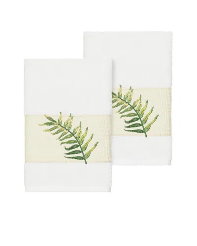 Linum Home Textiles Zoe Turkish Cotton 2pc Embellished Hand Towel Set In White