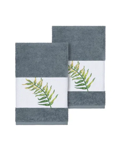 Linum Home Textiles Zoe Turkish Cotton 2pc Embellished Hand Towel Set In Blue