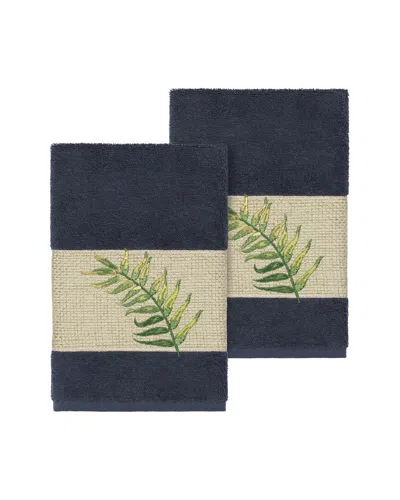 Linum Home Textiles Zoe Turkish Cotton 2pc Embellished Hand Towel Set In Blue