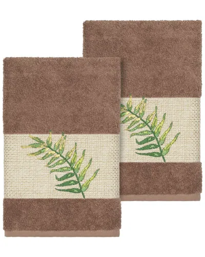 Linum Home Textiles Zoe Turkish Cotton 2pc Embellished Hand Towel Set In Brown
