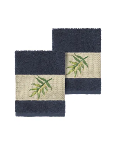 Linum Home Textiles Zoe Turkish Cotton 2pc Embellished Washcloth Set In Blue