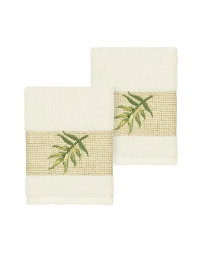 Linum Home Textiles Zoe Turkish Cotton 2pc Embellished Washcloth Set In White