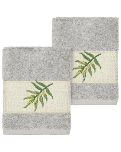 Linum Home Textiles Zoe Turkish Cotton 2pc Embellished Washcloth Set In Gray