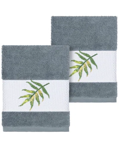 Linum Home Textiles Zoe Turkish Cotton 2pc Embellished Washcloth Set In Gray