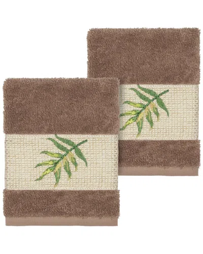 Linum Home Textiles Zoe Turkish Cotton 2pc Embellished Washcloth Set In Brown
