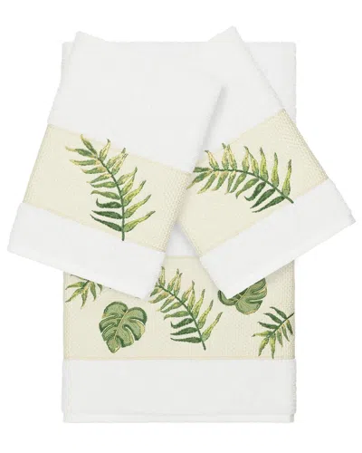 Linum Home Textiles Zoe Turkish Cotton 3pc Embellished Towel Set In White