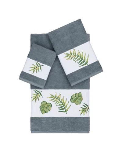 Linum Home Textiles Zoe Turkish Cotton 3pc Embellished Towel Set In Blue
