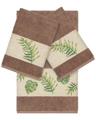 Linum Home Textiles Zoe Turkish Cotton 3pc Embellished Towel Set In Brown