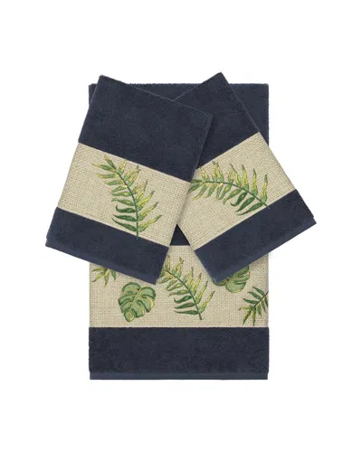 Linum Home Textiles Zoe Turkish Cotton 3pc Embellished Towel Set In Blue