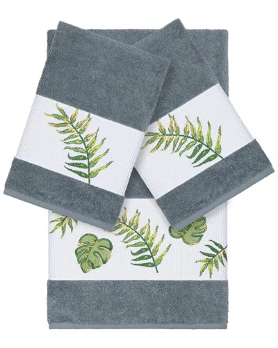 Linum Home Textiles Zoe Turkish Cotton 3pc Embellished Towel Set In Gray