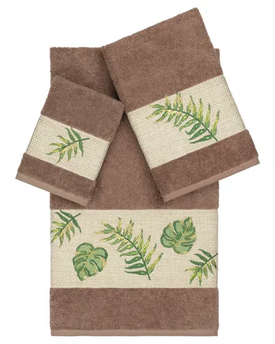 Linum Home Textiles Zoe Turkish Cotton 3pc Embellished Towel Set In Brown