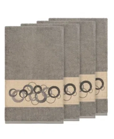 Linum Home Turkish Cotton Annabelle 4-pc. Embellished Bath Towel Set Bedding In Dark Grey
