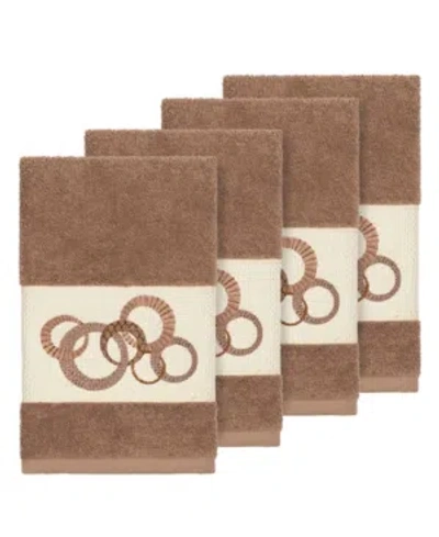 Linum Home Turkish Cotton Annabelle 4-pc. Embellished Hand Towel Set Bedding In Latte