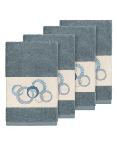 Linum Home Turkish Cotton Annabelle 4-pc. Embellished Hand Towel Set Bedding In Teal