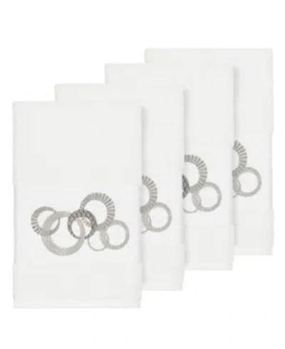 Linum Home Turkish Cotton Annabelle 4-pc. Embellished Hand Towel Set Bedding In White