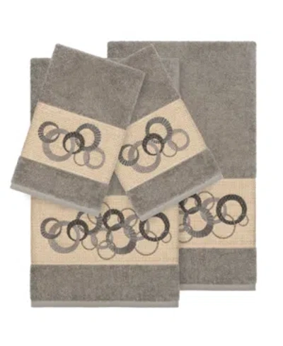 Linum Home Turkish Cotton Annabelle 4-pc. Embellished Towel Set In Dark Grey