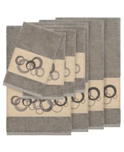 Linum Home Turkish Cotton Annabelle 8-pc. Embellished Towel Set Bedding In Dark Grey
