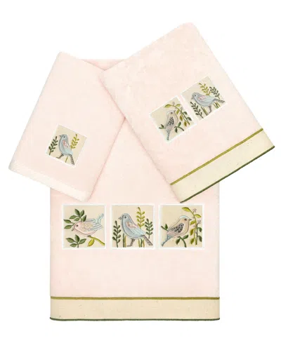 Linum Home Textiles Turkish Cotton Belinda Embellished Towel Set, 3 Piece In Blush