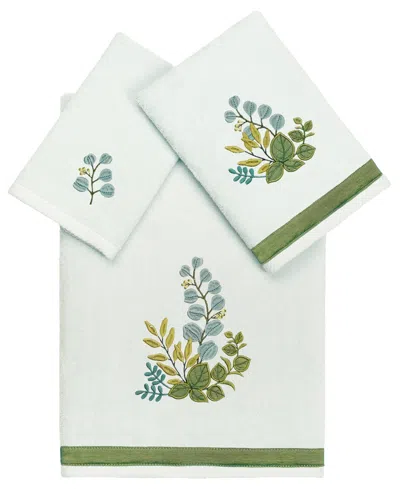 Linum Home Textiles Turkish Cotton Botanica Embellished Towel Set, 3 Piece In Aqua