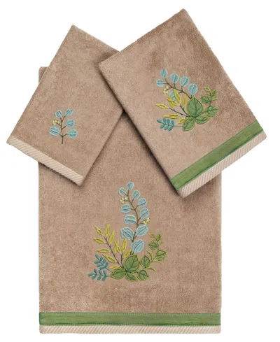 Linum Home Turkish Cotton Botanica Embellished 3-pc. Bath Towel Set In Cocoa