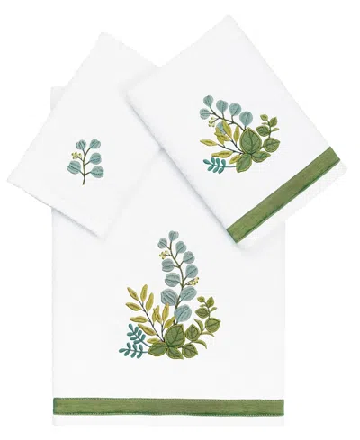 Linum Home Turkish Cotton Botanica Embellished 3-pc. Bath Towel Set In White
