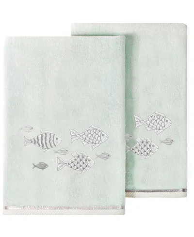 Linum Home Turkish Cotton Figi Embellished 2-pc. Bath Towel Set In Aqua