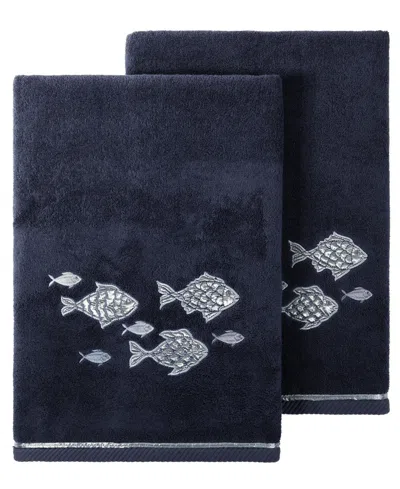 Linum Home Turkish Cotton Figi Embellished 2-pc. Bath Towel Set In Marine