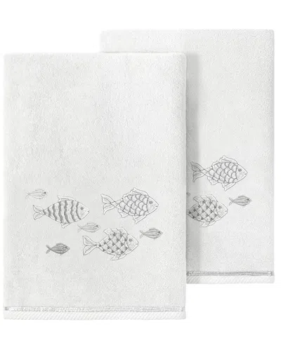 Linum Home Turkish Cotton Figi Embellished 2-pc. Bath Towel Set In Silver