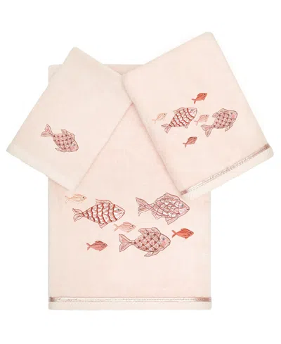 Linum Home Textiles Turkish Cotton Figi Embellished Towel Set, 3 Piece In Blush