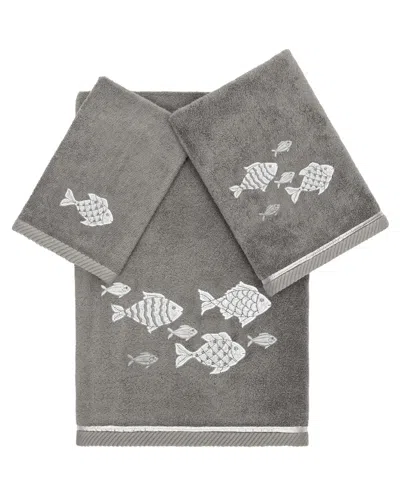 Linum Home Textiles Turkish Cotton Figi Embellished Towel Set, 3 Piece In Charcoal