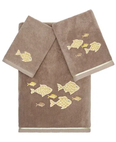 Linum Home Textiles Turkish Cotton Figi Embellished Towel Set, 3 Piece In Cocoa