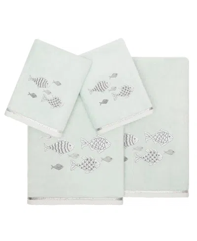 Linum Home Textiles Turkish Cotton Figi Embellished Towel Set, 4 Piece In Aqua