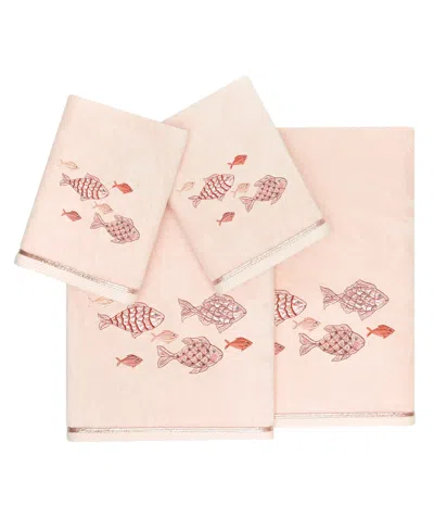 Linum Home Textiles Turkish Cotton Figi Embellished Towel Set, 4 Piece In Blush