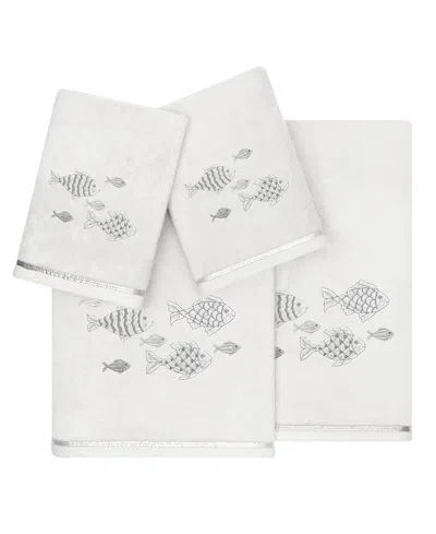Linum Home Textiles Turkish Cotton Figi Embellished Towel Set, 4 Piece In Silver