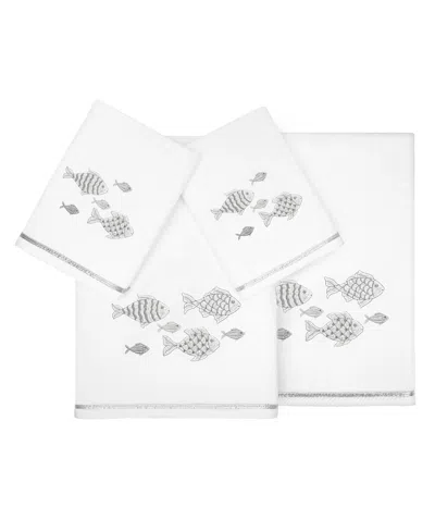 Linum Home Textiles Turkish Cotton Figi Embellished Towel Set, 4 Piece In White