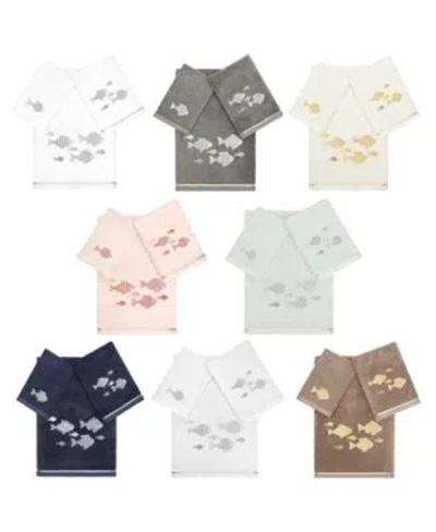 Linum Home Turkish Cotton Figi Embellished Bath Towel Sets In Marine