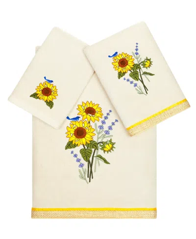 Linum Home Textiles Turkish Cotton Girasol Embellished Towel Set, 3 Piece In Beige