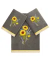 Linum Home Turkish Cotton Girasol Embellished 3-pc. Bath Towel Set In Charcoal