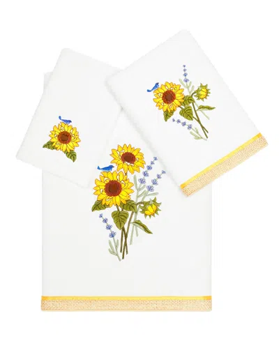 Linum Home Textiles Turkish Cotton Girasol Embellished Towel Set, 3 Piece In White