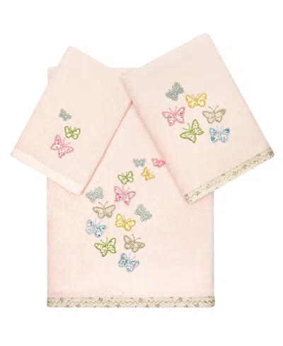 Linum Home Turkish Cotton Mariposa Embellished 3-pc. Bath Towel Set In Blush