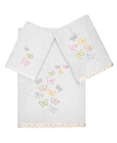 Linum Home Textiles Turkish Cotton Mariposa Embellished Towel Set, 3 Piece In Silver