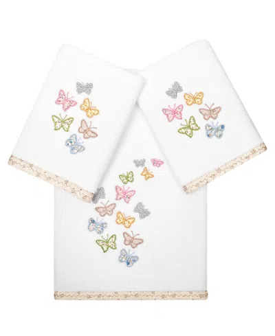 Linum Home Turkish Cotton Mariposa Embellished 3-pc. Bath Towel Set In White