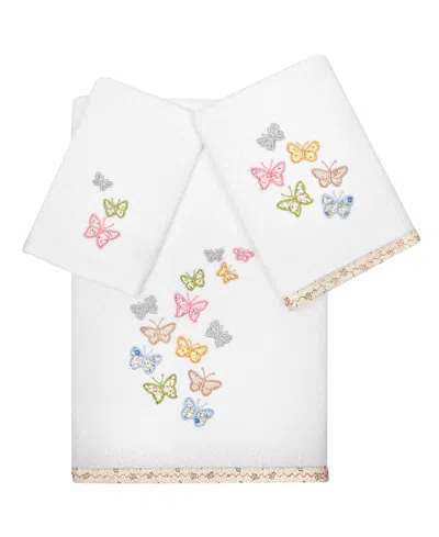 Linum Home Turkish Cotton Mariposa Embellished 3-pc. Bath Towel Set In White