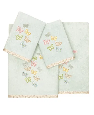 Linum Home Textiles Turkish Cotton Mariposa Embellished Towel Set, 4 Piece In Aqua