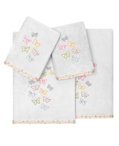 Linum Home Textiles Turkish Cotton Mariposa Embellished Towel Set, 4 Piece In Silver